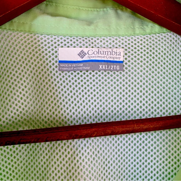 Columbia PFG Bright Green Button Down Long Sleeve Shirt Roll Tab Utility Mens 2X - Picture 4 of 4